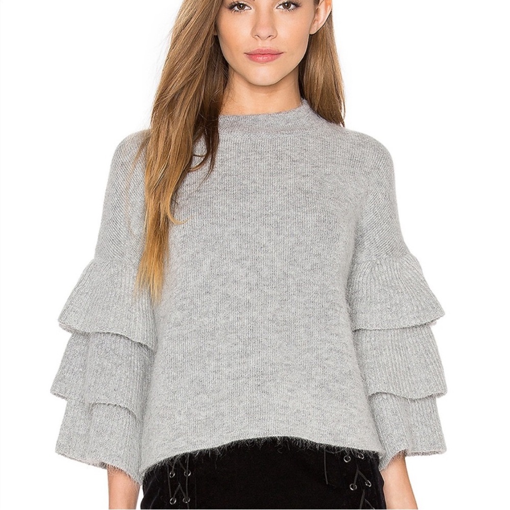 Endless Rose - Fashionable Grey Sweater with Tiered Ruffle Sleeves